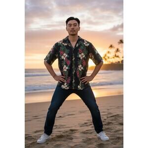 Palm Bay Hawaii Hawaiian Shirt Abstract Watercolor Wood Buttons Tiki Mens XL